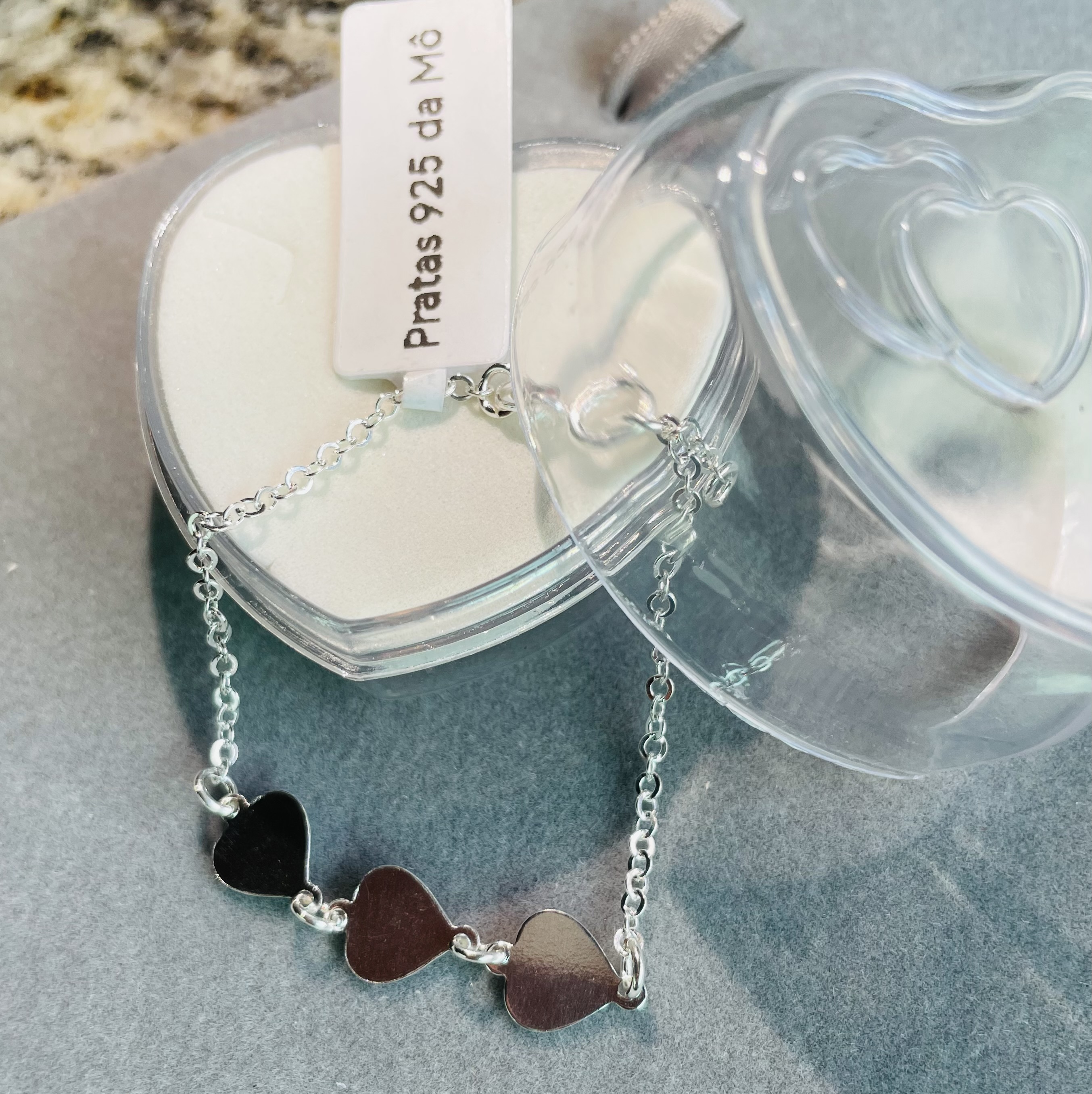 Pulseira infantil 3 corações prata925